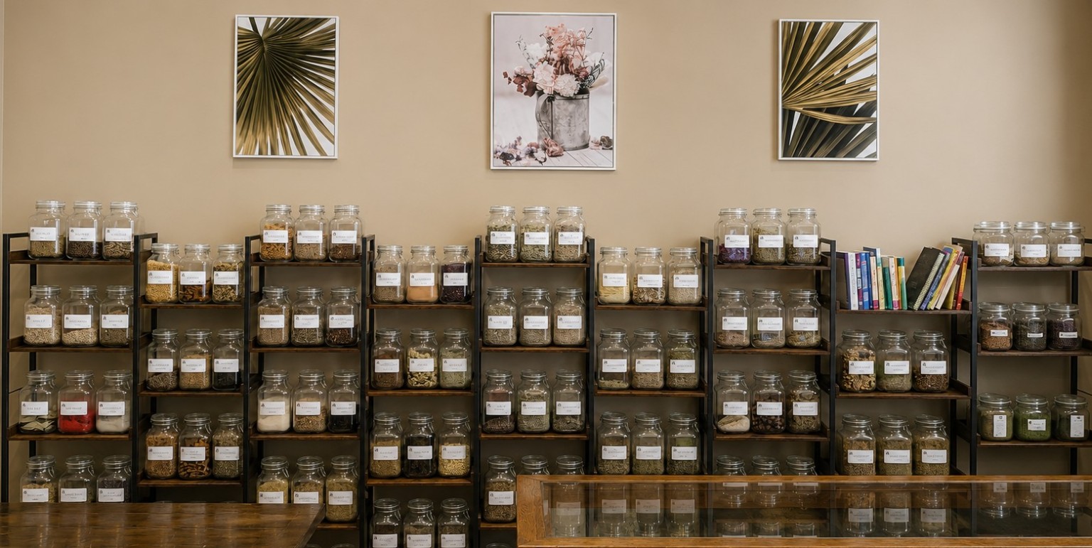 Herbal jars at Curious Nature Apothecary