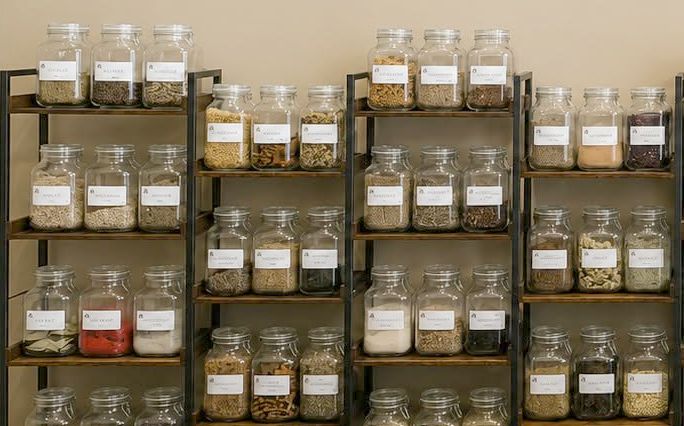 Herbal jars and ingredients