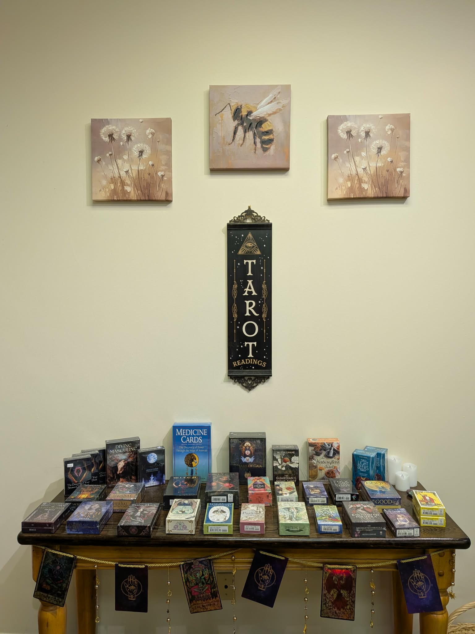 Tarot and oracle decks display at Curious Nature